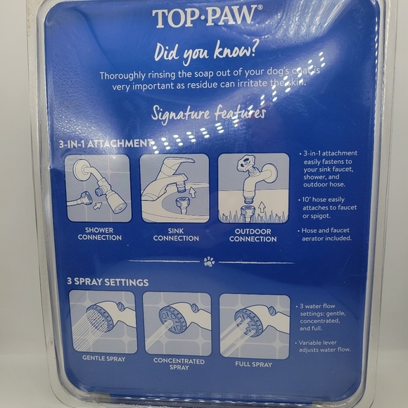 Top Paw 3-In-1 Shower Sprayer Quick Connect Indoor Outdoor New Sealed - Picture 2 of 9